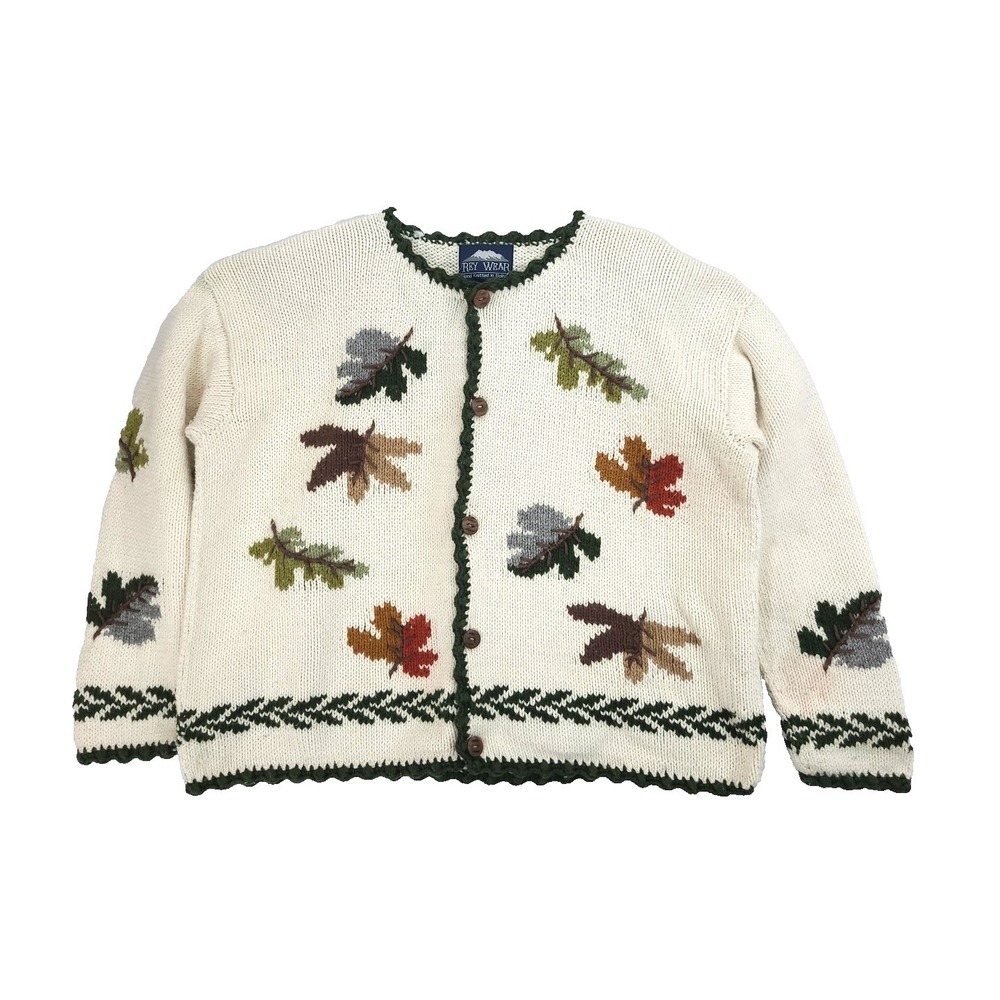 Vintage Hand Knitted Chunky Knit Cardigan Sweater 100% Cotton